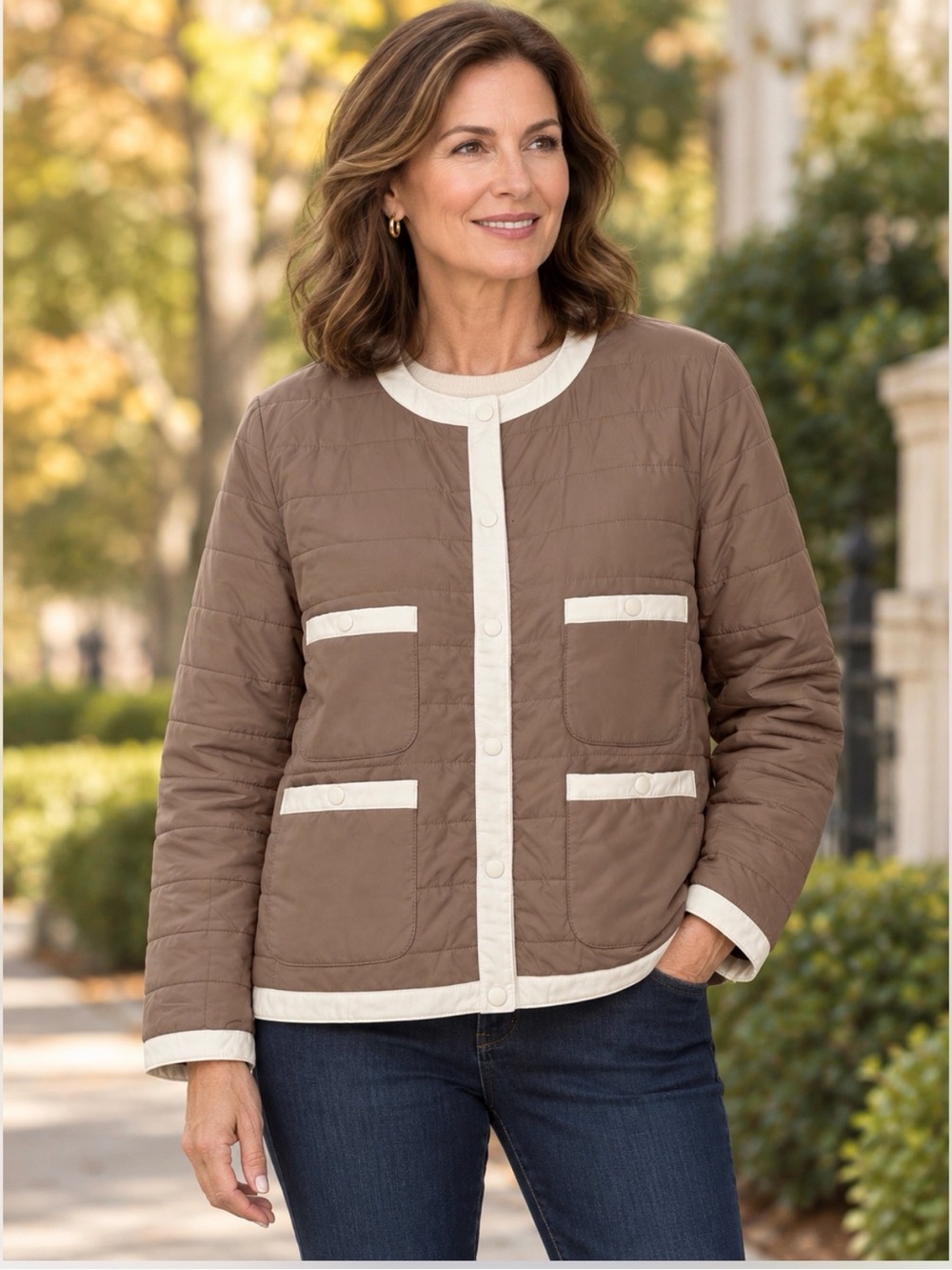Talbots XL Lightweight Quilted Jacket Beige Cream Snap Front NWT Minimalist